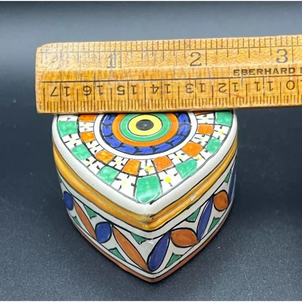 Heart Trinket‎ Dish Box Italian Pottery Multicolor Deruta ITALY 2